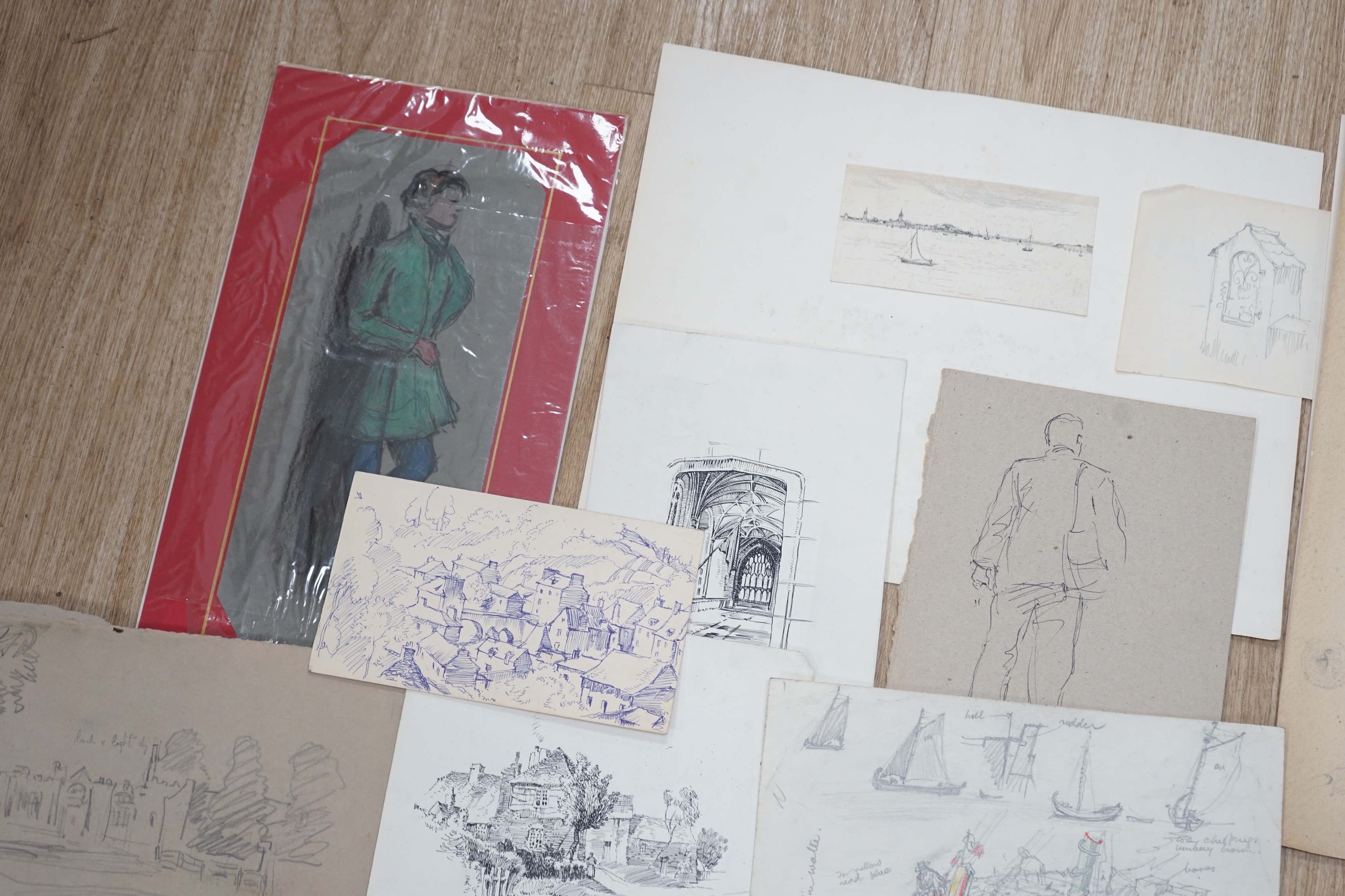 A folio of assorted drawings and watercolours, 18th century and later